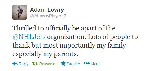 Adam Lowry tweet